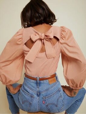 Nation LTD Shalom Tie Back Puff Sleeve Blouse in Dusty Peach Sz Large